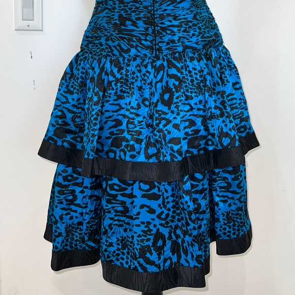 80s AJ Bari Blue and Black Animal Print Strapless Prom Party Dress - Picture 7 of 16
